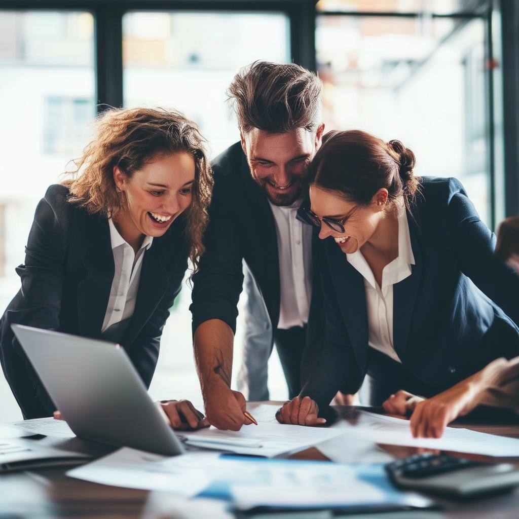 business people working together with enthusiasm business people working together with enthusiasm